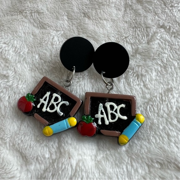 Teacher Appreciation Gift Chalk Board Drop Dangle Earrings Handmade - Picture 2 of 4